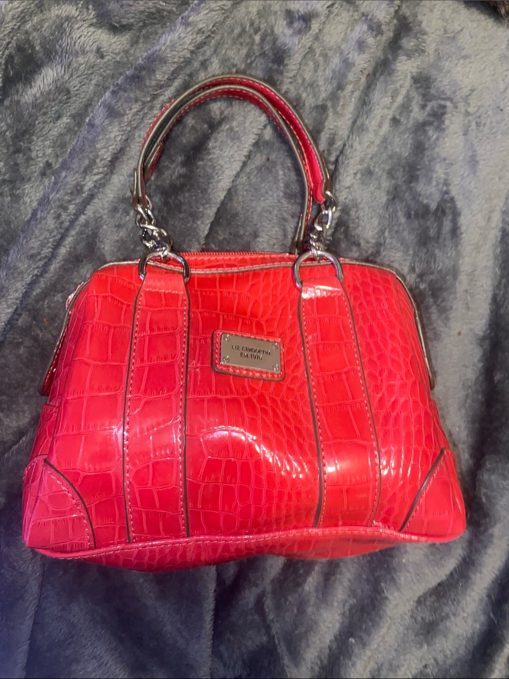Liz Claiborne Shiny Red Croc-Embossed Satchel